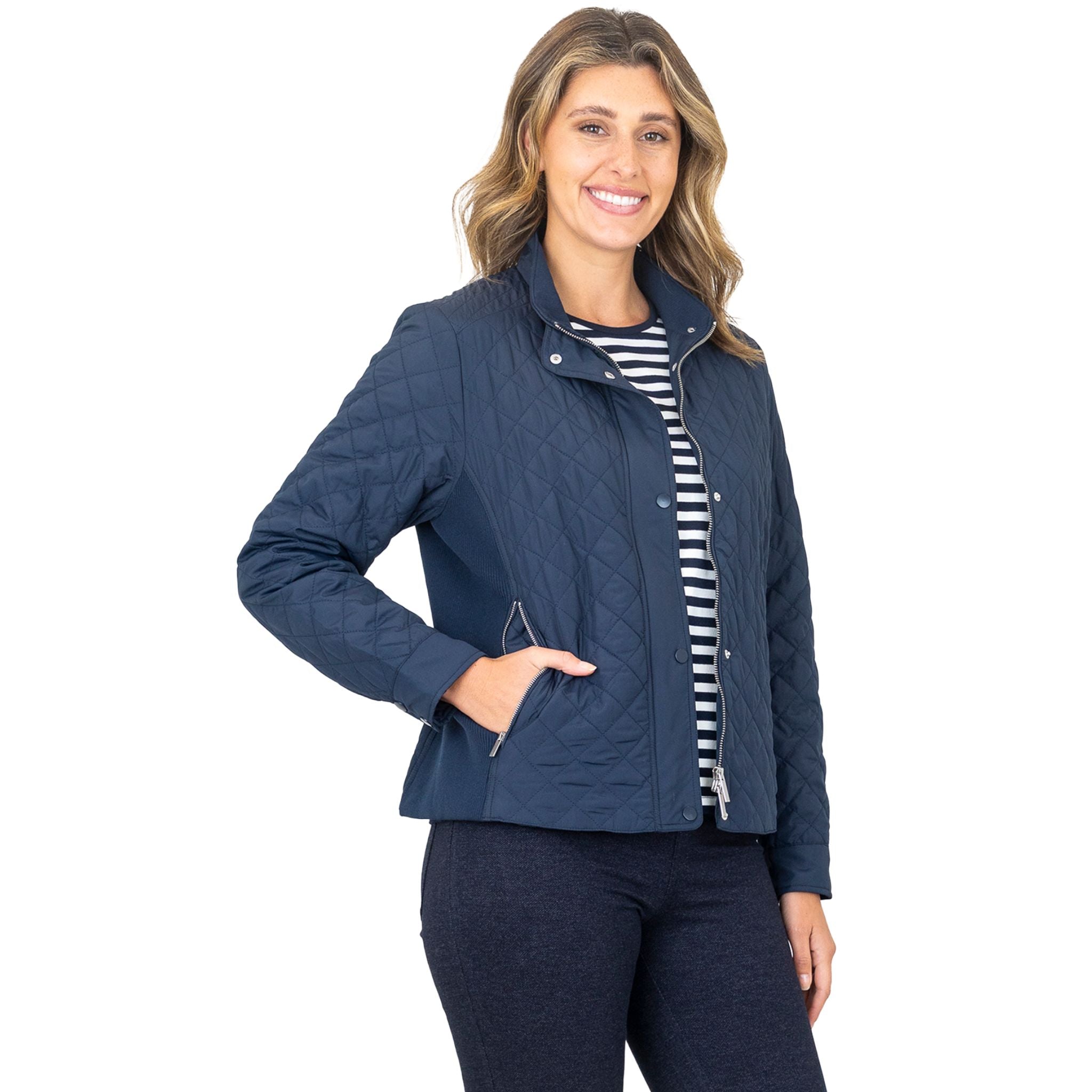 Renoma Origin Rib Trim Quilted Jacket - NAVY