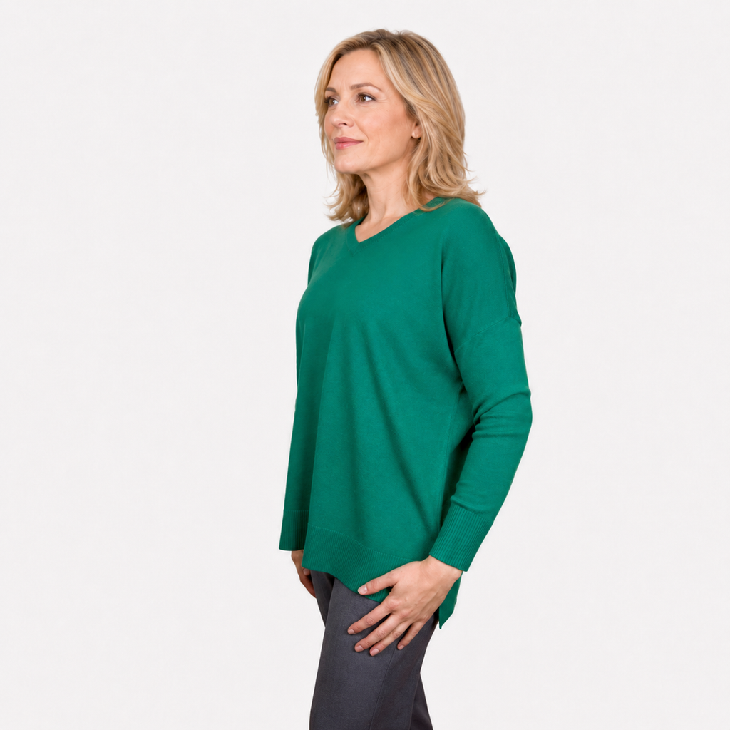 Jillian V Neck Sweater - EMERALD