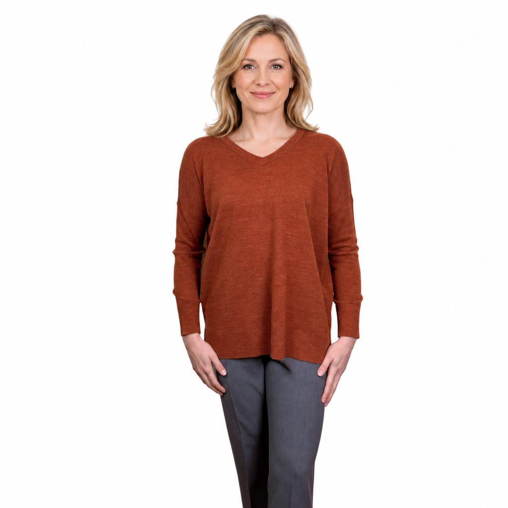 Jillian V Neck Sweater - RUST