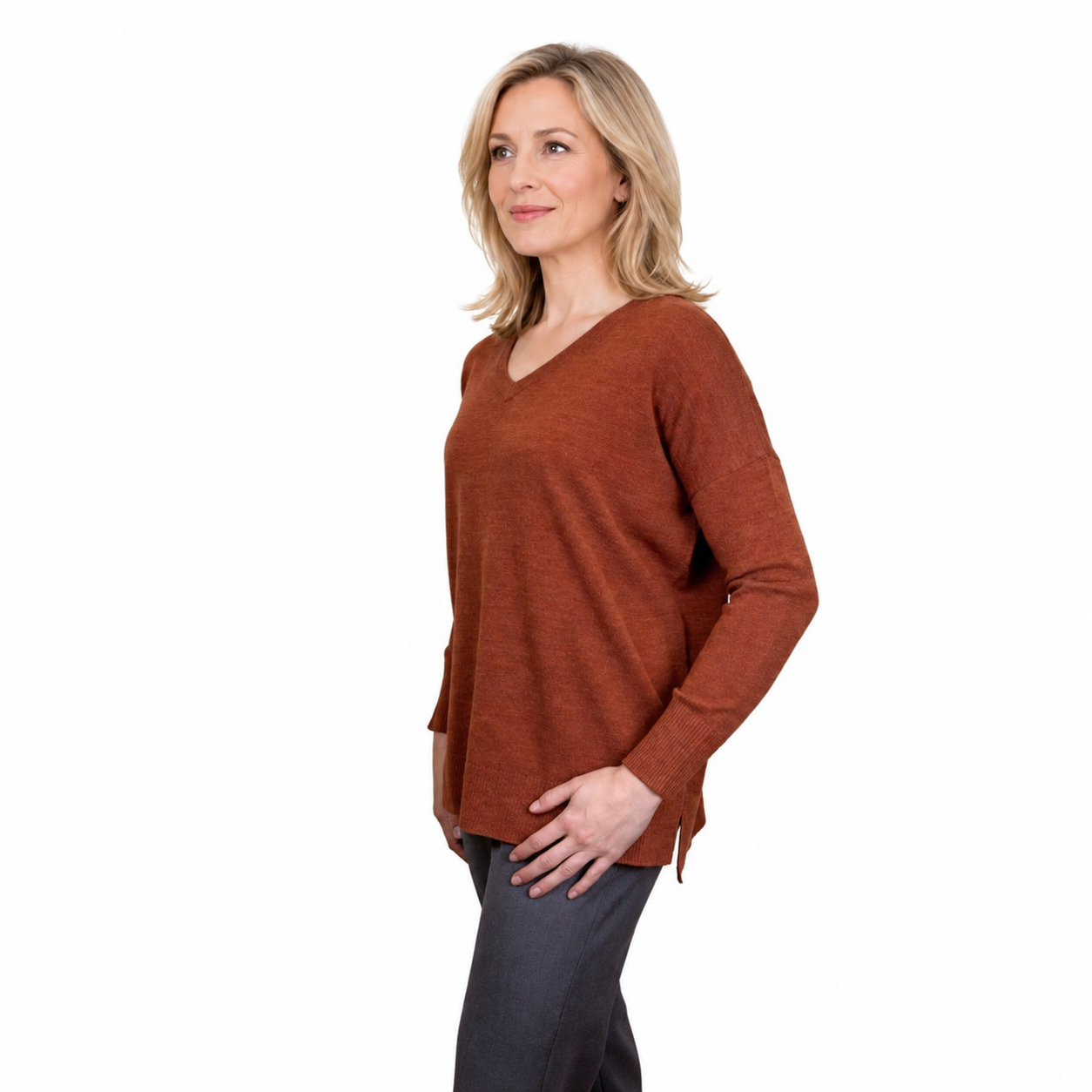 Jillian V Neck Sweater - RUST