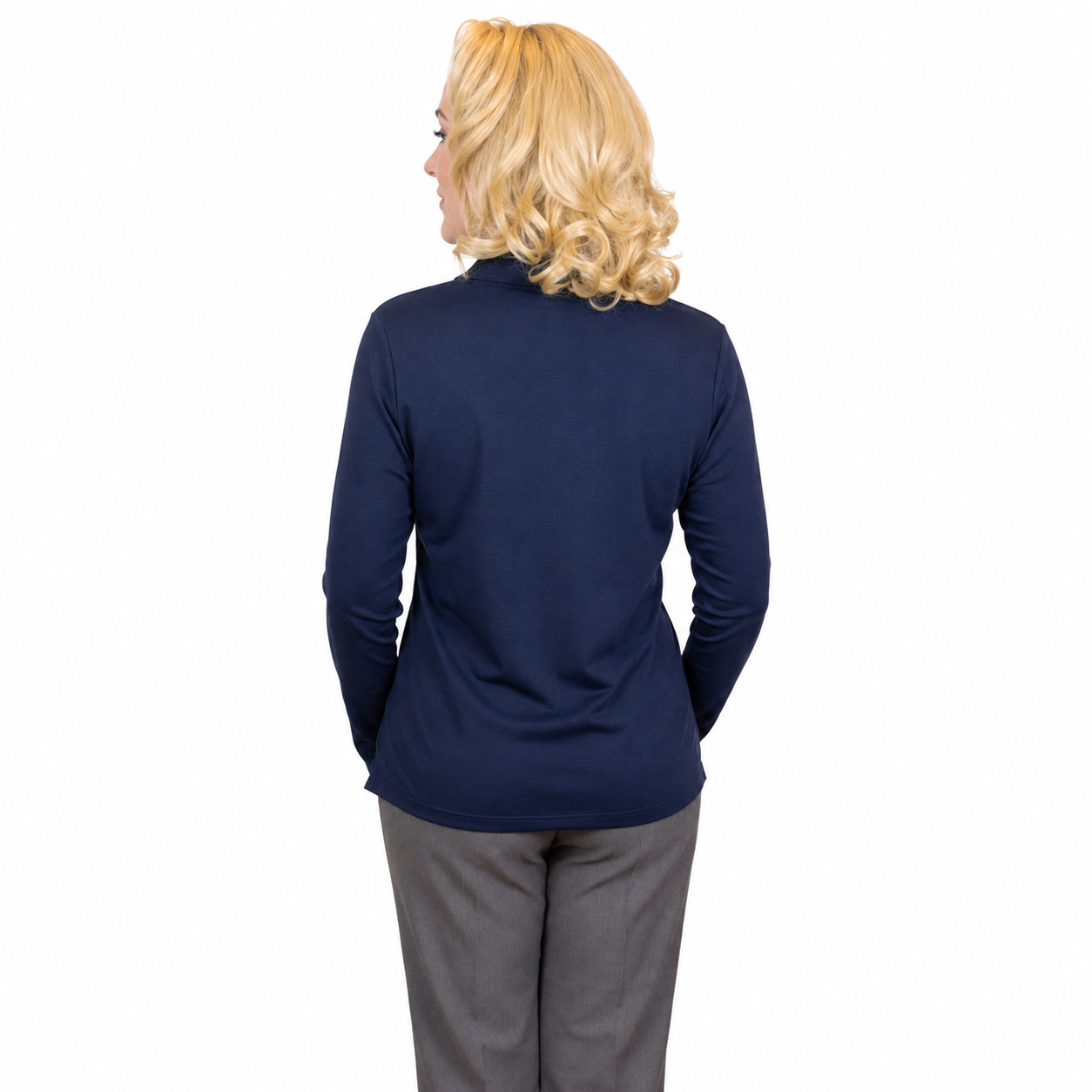 Kimmy Long Sleeve Polo Top - NAVY