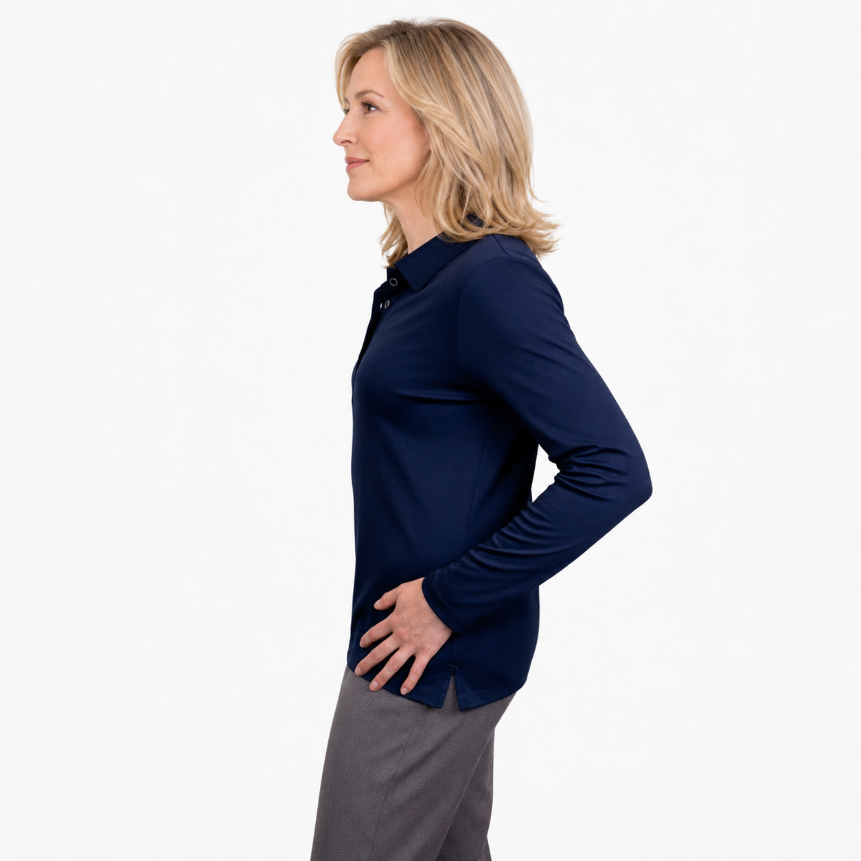 Kimmy Long Sleeve Polo Top - NAVY