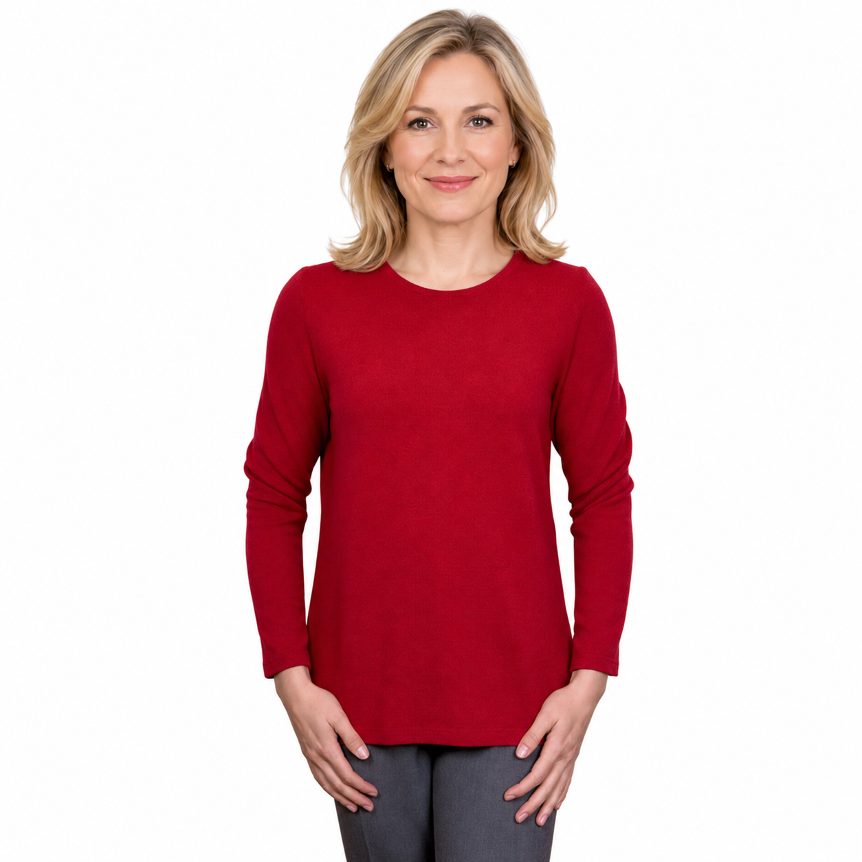 Renoma Lush Round Neck Top - CRIMSON