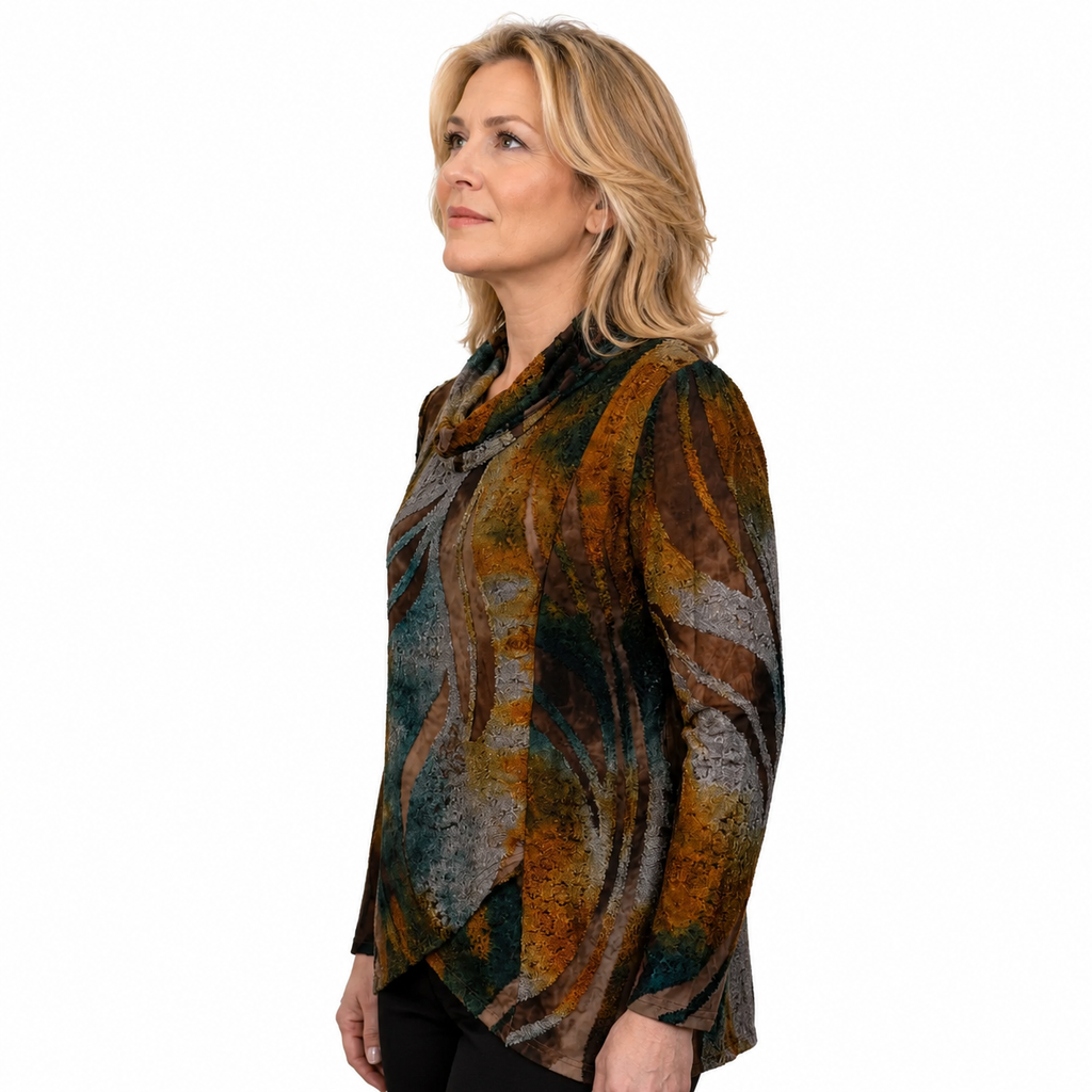 Renoma Burnout Cowl Neck Tunic - Delta