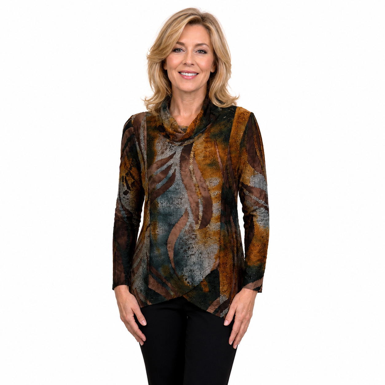 Renoma Burnout Cowl Neck Tunic - Delta